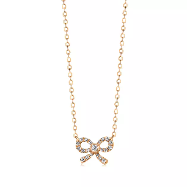 CHOW SANG SANG Delicate Gold 18K Rose Gold MINTY Collection 0.074 Carat (I-J Color, VS1-VS2 Clarity) Diamond Bowtie Necklace for Women 92287N | 18.5 Inches, (47 CM)