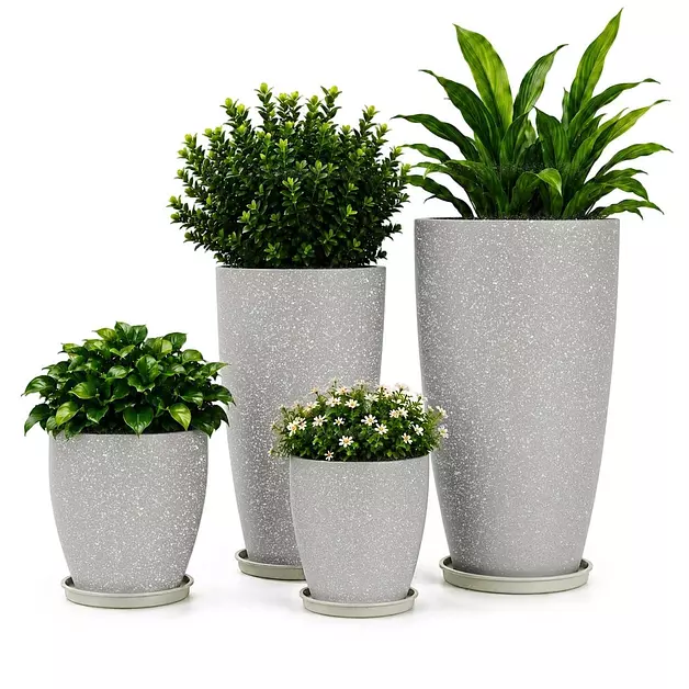 Usocik Large Outdoor Planters, Set of 4, 10/12/21/24 Inch, Sand Matte