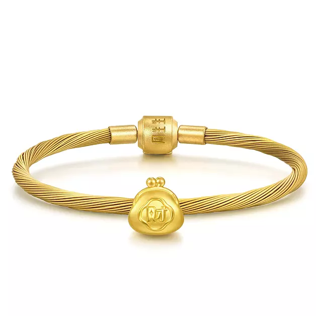 CHOW SANG SANG 999 24K Gold Charme Cute Adorable Mini Chinese Fortune-Attracting Wallet charm bracelet for Women & Men 17cm 95930C