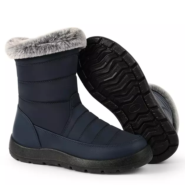 Goldnut Waterproof Winter Snow Mid Calf Boots for Women Zipper Navy Blue 8