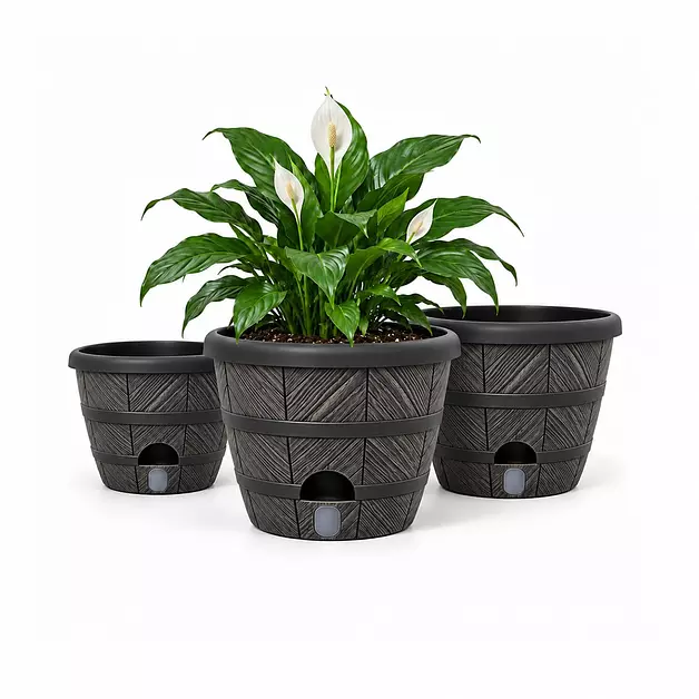 Usocik Indoor Self-Watering Plant Pots, 6/8/10 Inch, 3 Pack, Light Gray