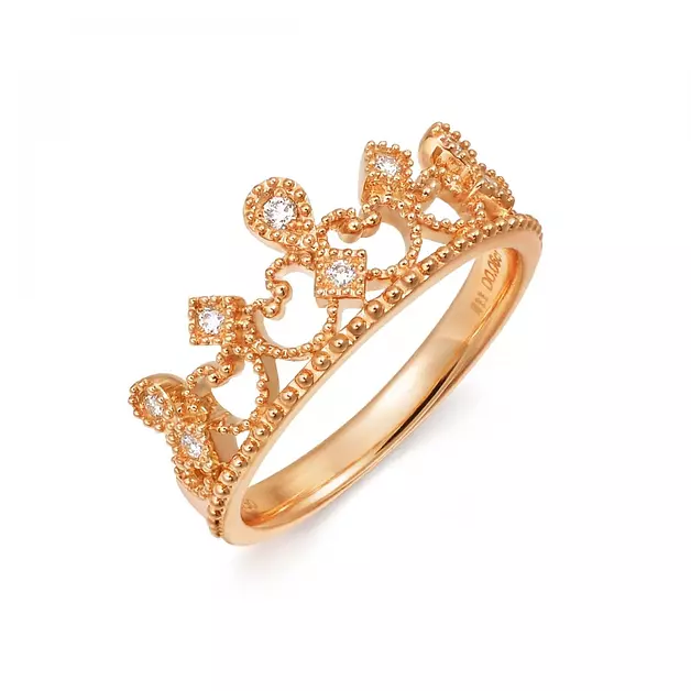 CHOW SANG SANG 18K Rose Solid Gold V&A Crown with Diamond Ring for Women 87041R (Our Size 15 / US 7)
