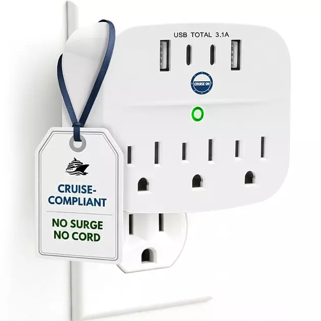 Cruise On Non Surge Cruise Approved Power Strip [2 USBC, 2 USB, 3 AC]