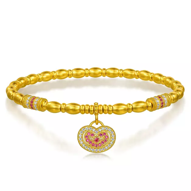 CHOW SANG SANG 999 Gold Cultural Blessings Heart Shape Bracelet for Women 15cm 96037B