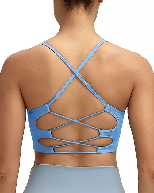 RUNNING GIRL Sports Bras for Women,Sexy Crisscross Back Seamless Padded Sports Bra Medium Support with Removable Pads(2935Blue_XL) Blue