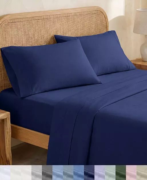 California Design Den 100% Organic Cotton King Sheets Deep Pocket Set, Navy