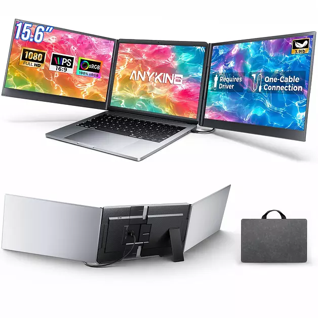 15.6" FHD Laptop Screen Extender, One-Cable USB-C Portable Triple Monitor