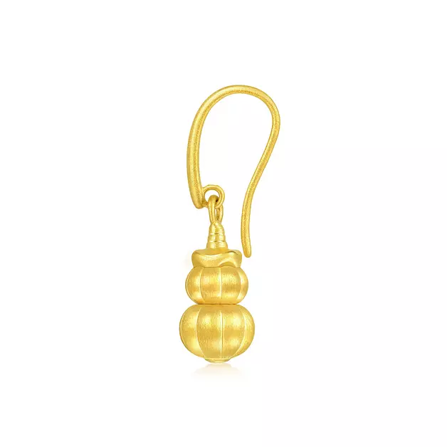 CHOW SANG SANG Cultural Blessings Daily Bliss 999 24K Solid Gold Groud (Wulu) Single Drop, J Hoop Earrings for Women 92742E (Sold Single Not Pair)
