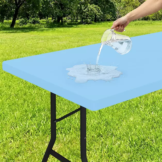 Smiry Rectangle Tablecloth, Elastic Fitted Flannel Backed Vinyl Tablecloths for 8ft Folding Tables, Waterproof Wipeable Table Covers for Indoor, Outdoor, Picnic and Camping (Baby Bule, 30"x96")