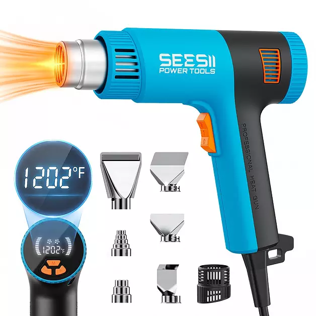 SEESII 1800W Heat Gun with LCD Display, 120-1290°F Variable Temp for Crafts