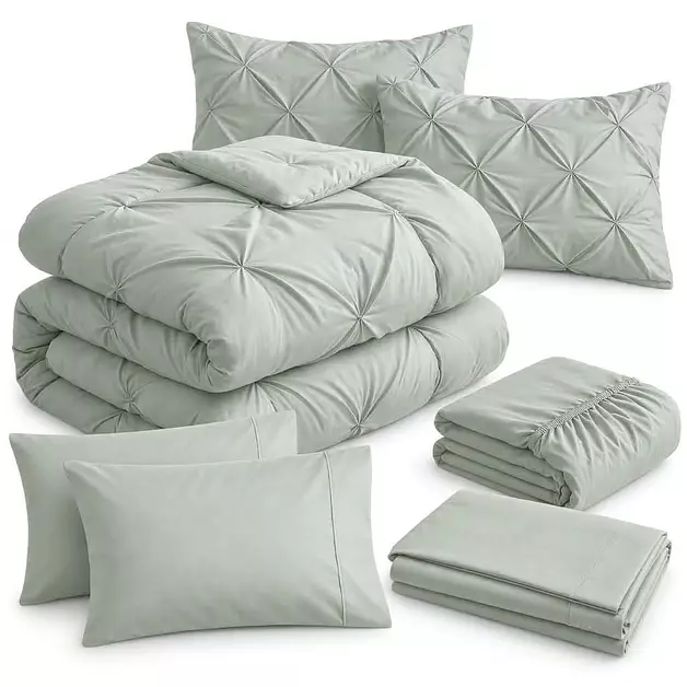 LANE LINEN 7 Piece Cal King Comforter Set Microfiber All Season - Mineral
