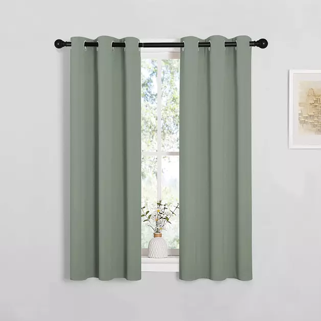 NICETOWN Bedroom Curtain Panels Blackout Draperies, 1 Pair, 29 by 40 inches, Greyish Green, Thermal Insulated Solid Grommet Blackout Curtains/Drapes for Small Window