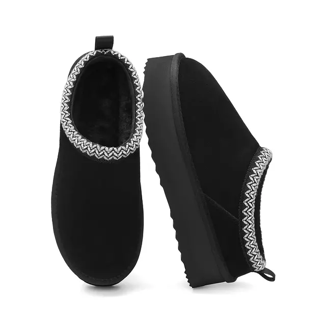 DREAM PAIRS Women's Platform Slippers Genuine Suede Slip On Comfy Memory Foam Home Slipper Shoes for Indoor Outdoor,Size 10,Black,SDSL26002W