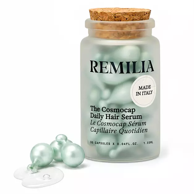 Remilia The Cosmocap Daily Hair Serum with Pro-Vitamin B5, Silk Protein & Keratin Amino Acids -Lightweight Capsules for Smoothness, Shine & Frizz Control - Salon-Inspired Daily Care - 30 Capsules
