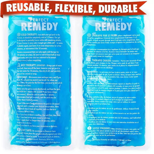 Perfect Remedy 2-Pack Gel Ice Packs for Injuries Reusable, Hot & Cold Pack that’s Durable, Soft & Flexible, Fast Relief & Recovery (Blue, Reg 2PK)