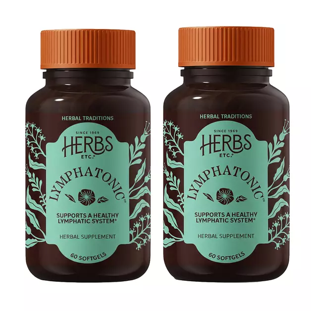 Herbs Etc. Lymphatonic Softgels - Herbal Supplement for Lymphatic Support & Detoxification - Burdock Root & Red Root - Immune Support - 60 Count (60 Servings, 2-Pack)