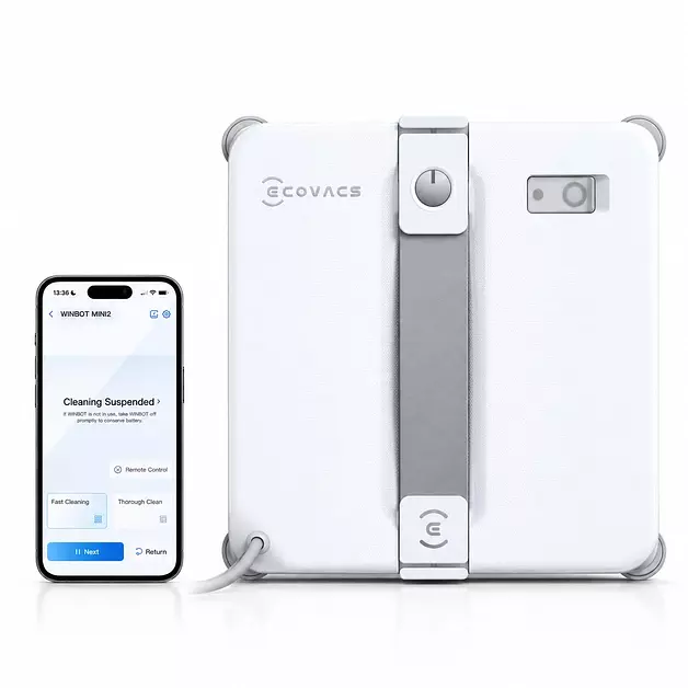 ECOVACS WINBOT MINI 2 Compact Window Cleaning Robot with Edge Cleaning | 8000Pa Suction, Ultrasonic Spray, WIN-SLAM 4.0 Navigation, 5 Cleaning Modes for Windows, Mirrors and Glass Doors, 01-MINI2
