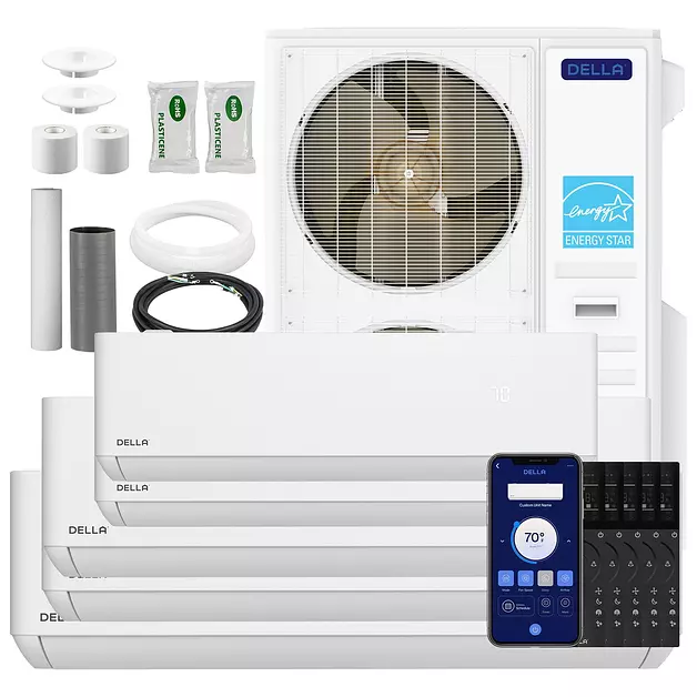 DELLA 55K BTU 5 Zone (2x9K+2x12K+18K) Mini Split AC, 22.5 SEER2, 2900 Sq.Ft
