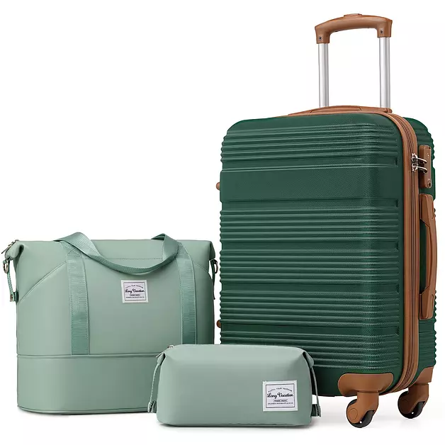LONG VACATION Luggage Sets with Spinner Wheels, Carry on Suitcase 3 Piece