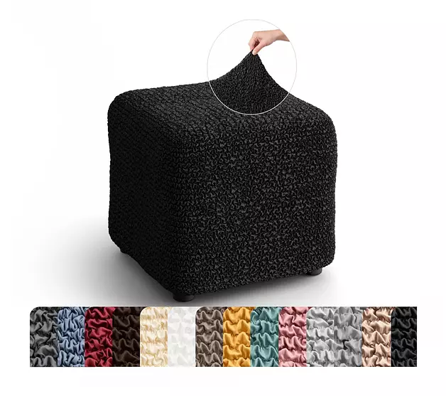 PAULATO BY GA.I.CO. Stretch Ottoman Slipcover 1-Piece – Bi-Elastic Foot Stool Cover for Square or Rectangle Pouf – Furniture Protector Machine Washable – Black (3. Small)