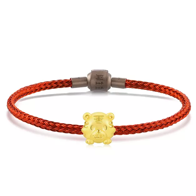 CHOW SANG SANG 999 24K Solid Gold Lovely Tiger Mini Charm Bracelet for Women 92957C