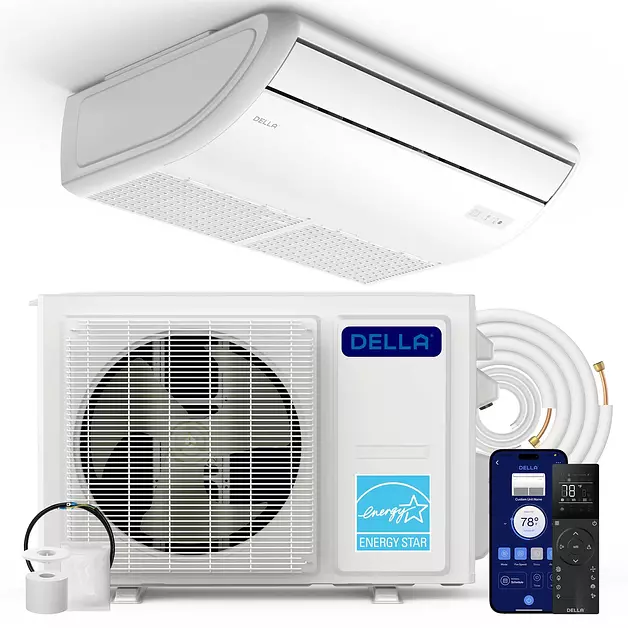 DELLA 22200 BTU Floor Ceiling Mini Split AC, 20 SEER2 Inverter System, Energy Star, Heat Pump, Cools Up to 1500 Sq. Ft, 230V, Work with Alexa and Wifi, Pre-Charged Condenser,16.4ft Installation Kit