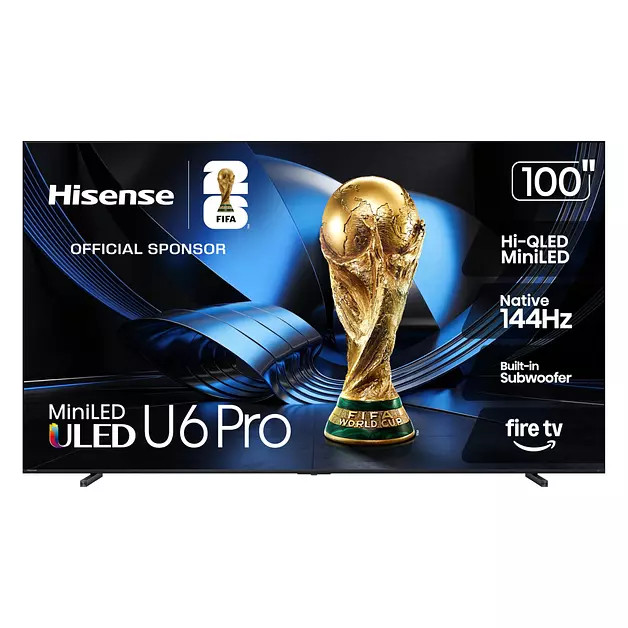 Hisense 100" U6 Pro Series Mini‑LED ULED 4K UHD HDR Gaming AI Smart Fire TV (100U6SF Pro, 2026 New) – Hi-QLED, Native 144Hz, Motion Rate 480, Dolby Vision IQ · Atmos, HDR10+, Glare-Free, Alexa+, 100-inch