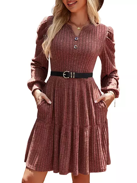 UEAL Casual Dresses for Women 2025 Ladies Aline Winter Fall Sweater Dress Long Sleeve Small Burgundy