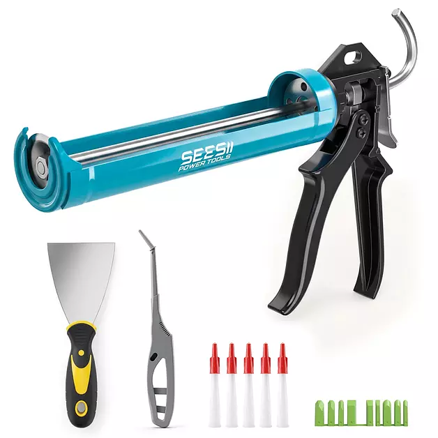 SEESII Caulking Gun with Silicone Removal Tool, 18:1 Thrust Ratio