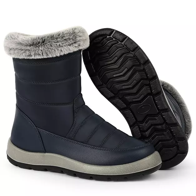Goldnut Waterproof Winter Snow Mid Calf Boots Women Lined Zip Navy Blue 8.5