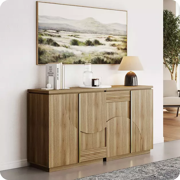 BELLEZE Set of 2 31" Kassi Sideboard Buffet Cabinet - Camel