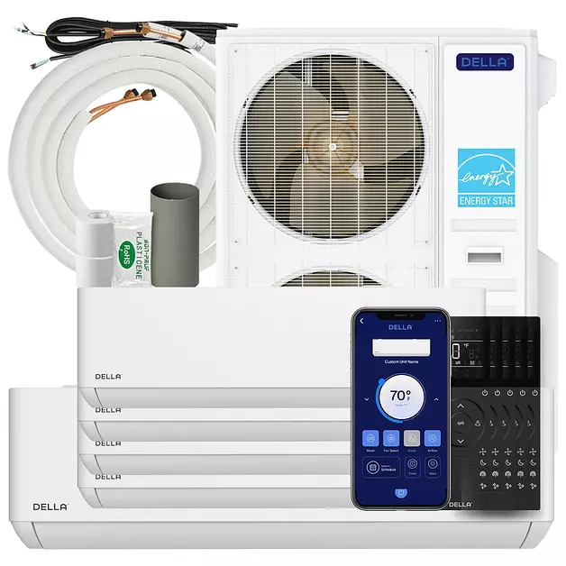 DELLA 55K BTU 5 Zone (4x9K+18K) Mini Split AC,22.5 SEER2,16ft Kits