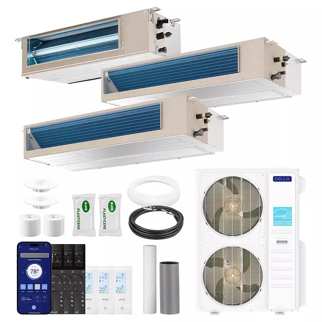 DELLA 55K BTU 3 Zone (18K+2x24K BTU) Concealed Ducted Mini Split AC