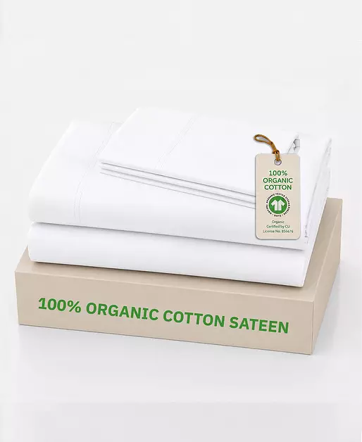 California Design Den 100% Organic Cotton Sateen Twin Bed Sheets Set