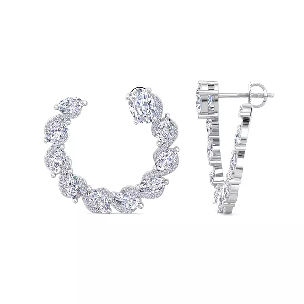 Martha Stewart 5 Carat Lab Grown Diamond Hoop Earrings, Oval Shape, 14K White Gold Diamond Hoop Earrings for Women