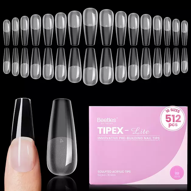 Beetles Tipex Lite Instant Nail Tips, Long Coffin, 512pcs 16 Sizes(00-14)