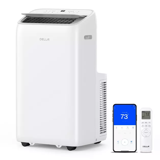 Della 14000 BTU Ultra Quiet Inverter Portable Air Conditioner Works with Alexa Cools Up To 450 Sq. Ft. Smart Wifi Portable AC Unit with Remote & App Control, Dehumidifier & Fan, Sleep Mode(45dB)