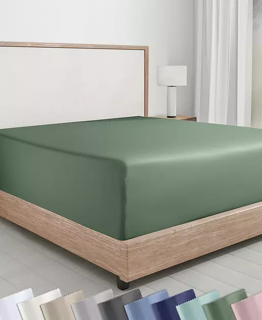 Soft Natural 100% Cotton Sateen Twin Fitted Sheet, Pine Green