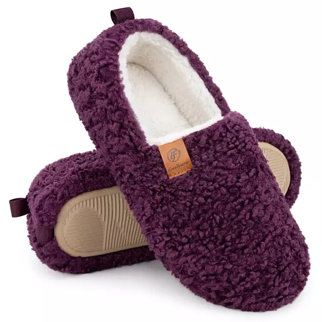 EverFoams Women’s Soft Curly Memory Foam Slippers Dark Aubergine,8.5 US