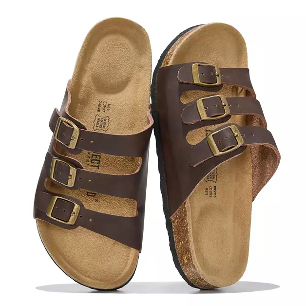 Project Cloud Genuine Leather Summer Sandals for Women 2025 - Memory Foam & Cork Footbed Beach Vacation Essentials Womens Sandals Comfortable Lightweight Slides for Women Footwear (Capri,BRWNACT,6.5)