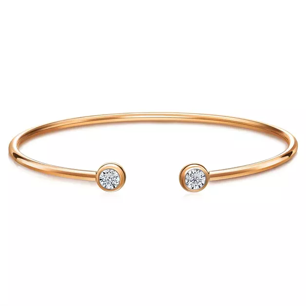CHOW SANG SANG 18K White & Rose Solid Gold Daily Luxe Elegant, Petite with Diamond Bangle for Women 93261K (18K Gold, 7 (Wrist Size:14.5-15.5 CM))
