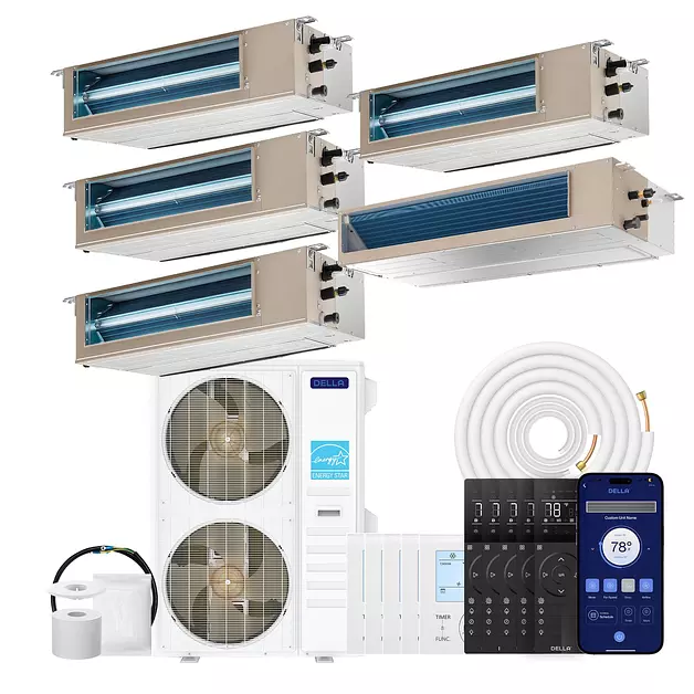 DELLA 55K BTU 5 Zone (3x9K+12K+24K BTU) Concealed Ducted Mini Split AC