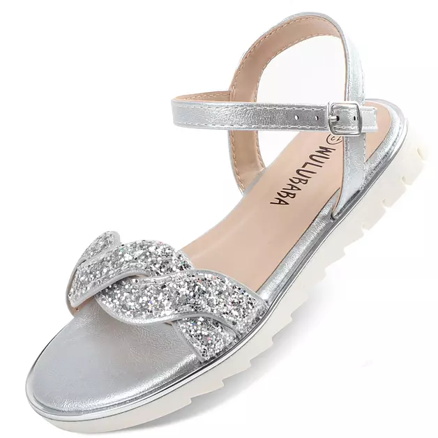 Wulubaba Girls Sandals Open Toe Glitter Flower Girl Dress Sandals