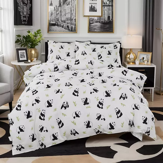 Brandream Duvet Cover King Size Panda Bed Set 100% Muslin Cotton Black and White Bedding Set 3Pcs Ultra Soft Breathable Patterned Cartoon Comforter Cover Boys Girls Toddler Teen Bedding