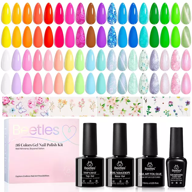 Beetles Gel Nail Polish Set with Base Top Coat Foil Glue Floral Gel Polish