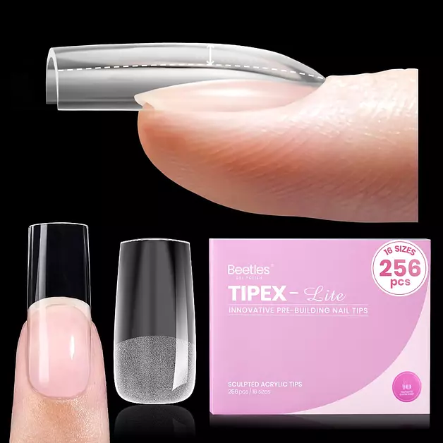 Beetles Tipex Lite Instant Nail Tips, Medium Square, 256pcs 16 Sizes(00-14)