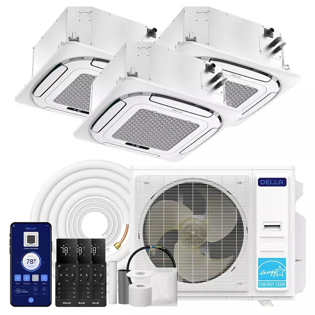 DELLA 42,000 BTU 3 Zone (3x18K) Ceiling Cassette Mini Split AC