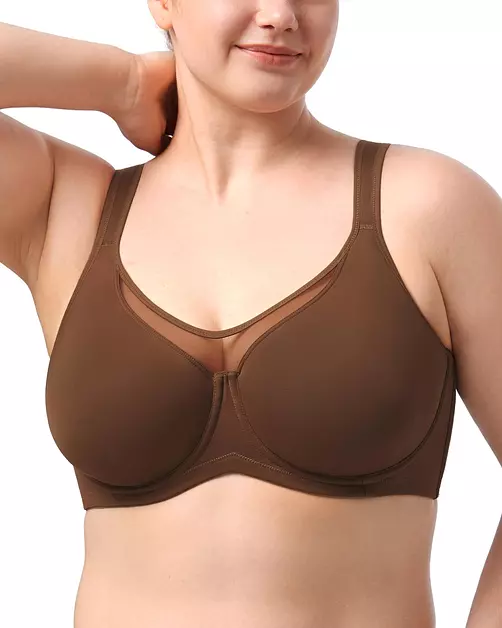 HSIA Minimizer Bras for Women Plus Size, Full Coverage Coolcomfort T Shirt Unlined Bra with Underwire for Heavy Breast, Coffee Brown 36H