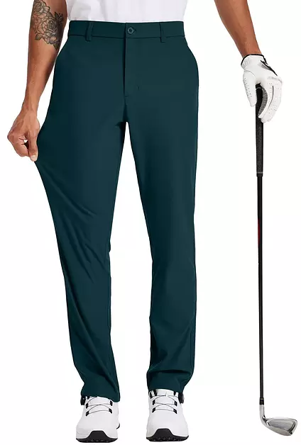 Tyhengta Men's Golf Pants 30"/32"/34" Lightweight Comfy Stretch Work Dress Pants Dark Green 34Wx34L