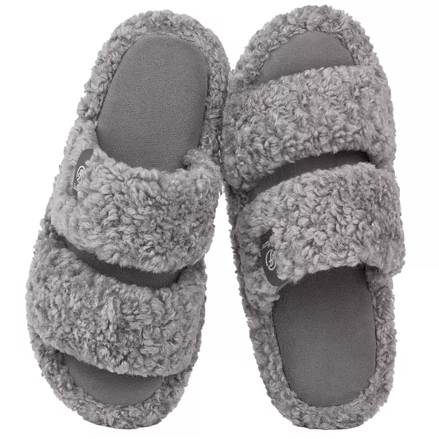 EverFoams Women's Open Toe Slippers Fuzzy Slippers Cool Gray,11-12 US